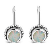 Oval Synthetic Sun & Ice Opal Silver Stud Earrings, e336